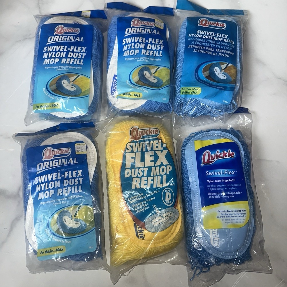 6 Lot Quickie Swivel Flex Nylon Dust Mop Refill For Quickie #065 New #0654